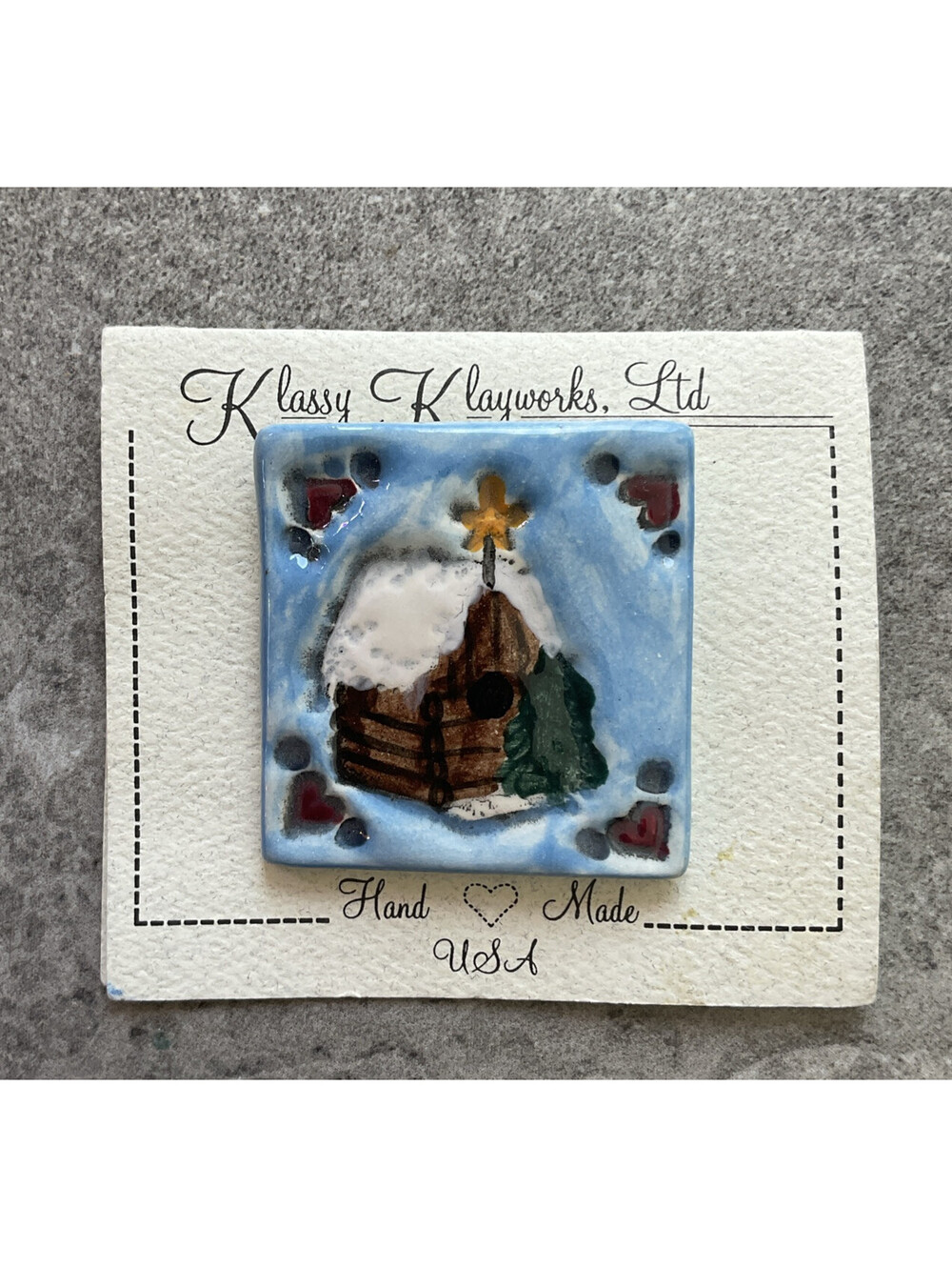 Vintage Klassy Klayworks Handmade Christmas Winter Themed Brooch Pin NWT